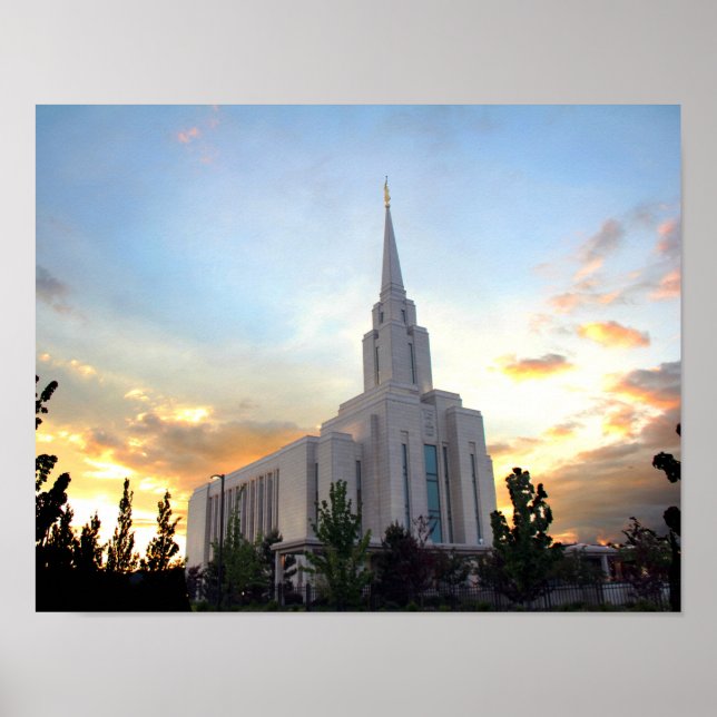 Póster templo mormón de Oquirrh Mountain utah puesta de s (Frente)