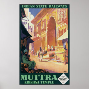 Póster Templo Muttra Krishna en los Ferrocarriles Estatal