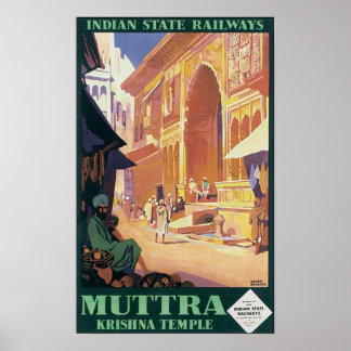 Póster Templo Muttra Krishna en los Ferrocarriles Estatal