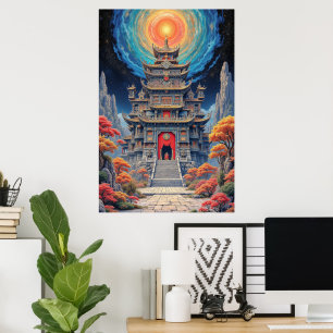 Póster Templo Pagoda Mística Bajo Cielo Celestial