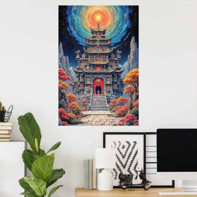 Póster Templo Pagoda Mística Bajo Cielo Celestial (Oficina en casa)