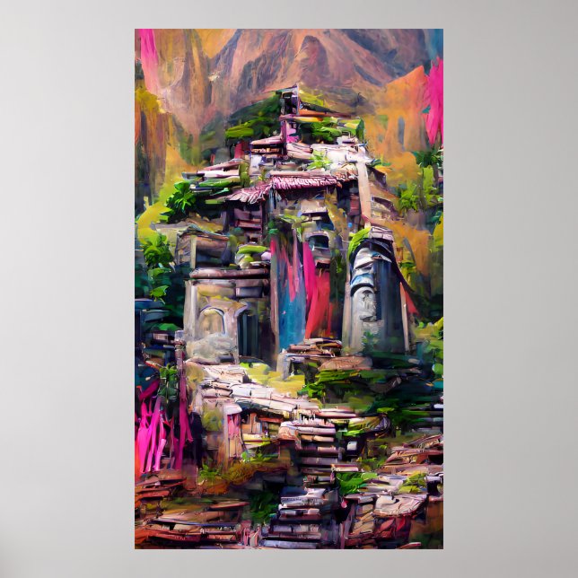Póster Templo - Pintura abstracta colorida (Frente)