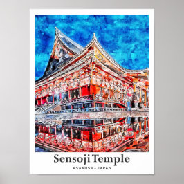 Póster Templo Sensoji Asakusa Japón acuarela de viaje