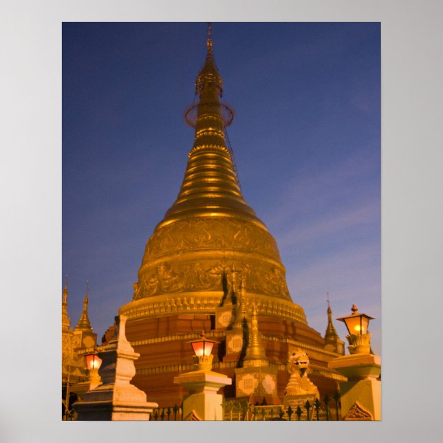 Póster Templo Shwe Myin Tin, atardecer, Make Tehi Lar, (Frente)