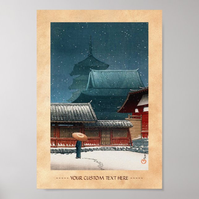 Póster Templo Tennô-ji en Osaka hasui kawase shin hanga (Frente)