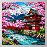 Templo tradicional japonés y puente