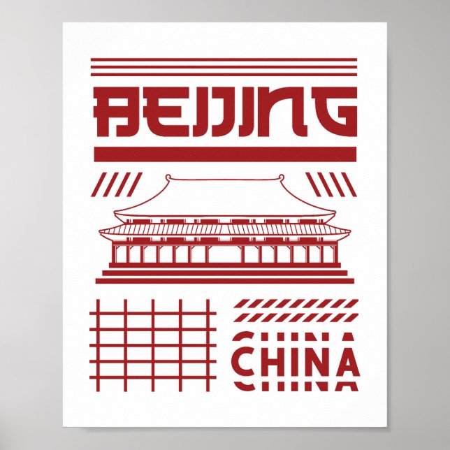 Póster Templo Urbano Gráfico de Pekín China (Frente)