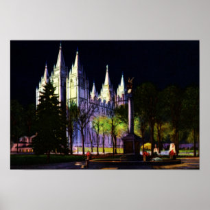 Póster Templo Utah Mormon de Salt Lake City de noche