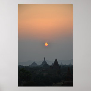 Póster Templos antiguos al atardecer - Bagan, Myanmar