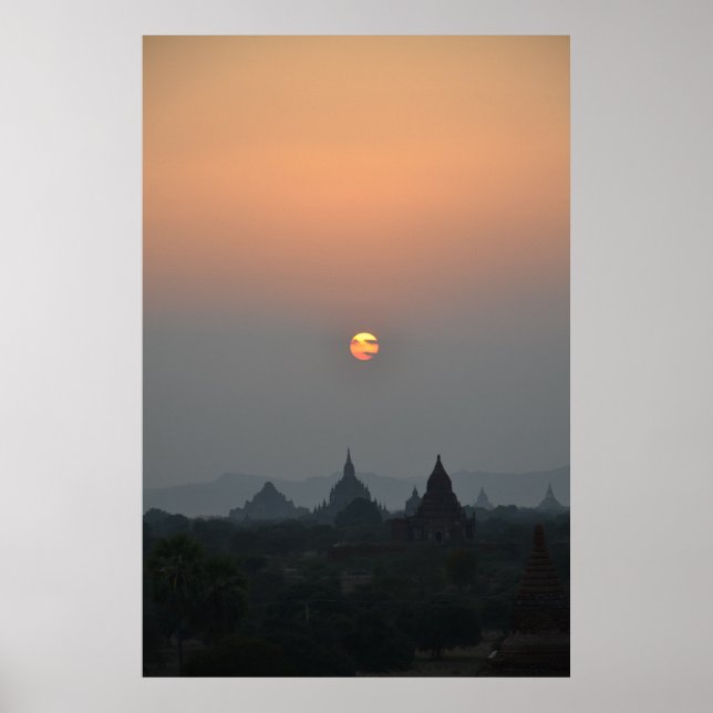 Póster Templos antiguos al atardecer - Bagan, Myanmar (Frente)