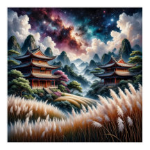 Templos asiáticos pintorescos contra un cielo estr