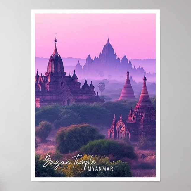 Póster Templos de Bagan en Myanmar, el hermoso lugar turí (Frente)