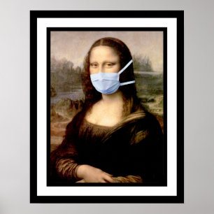 Póster Temporada de gripe Mona Lisa con máscara y marco f