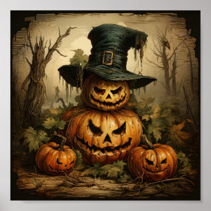 Póster Temporada de Halloween calabazas Naranja Jack O La