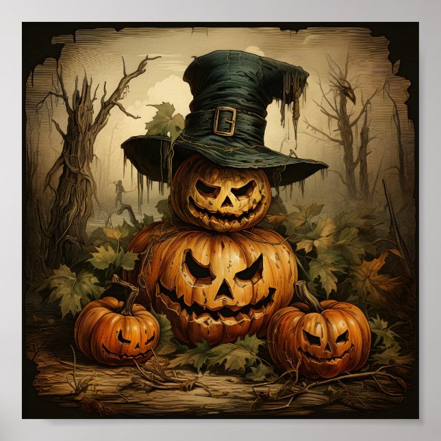 Póster Temporada de Halloween calabazas Naranja Jack O La (Frente)