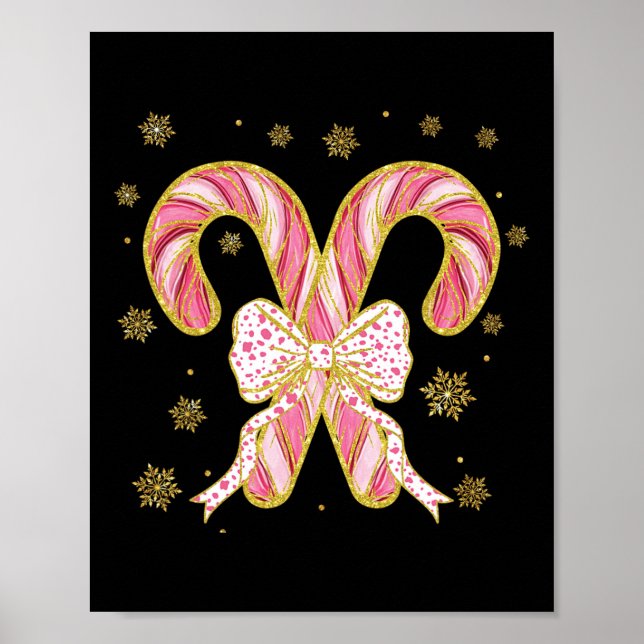 Póster Temporada de Navidades Retro Coquette Bow Candy Ca (Frente)