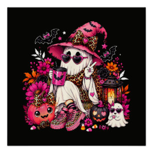 Póster Temporada espeluznante fantasma lindo en sombrero 