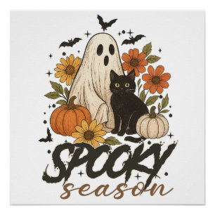 Póster Temporada Espeluznante Fantasma Retro Floral Espel
