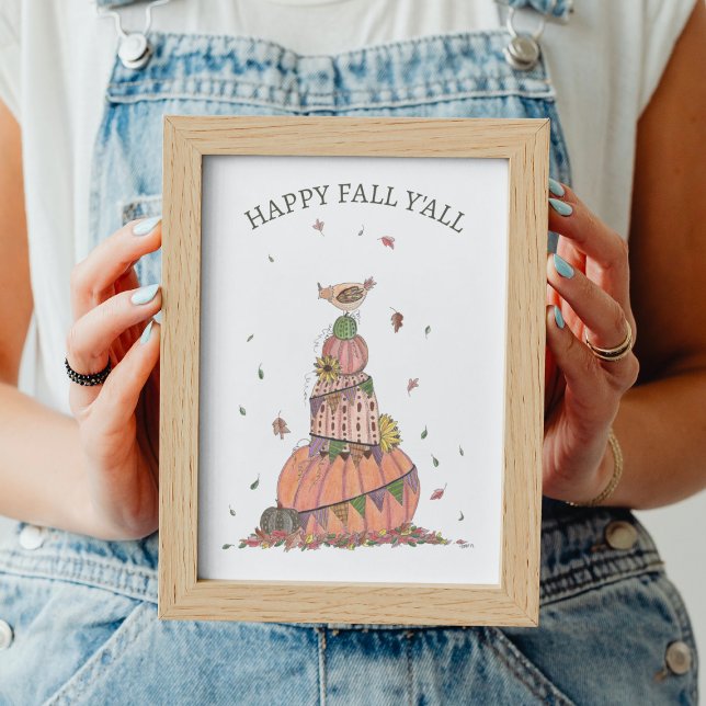 Póster Temporada feliz de otoño y pollos (Cute Fall Pumpkin Stack Art Printable)