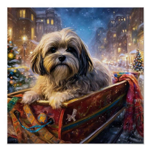 Póster Temporada festiva de los Navidades Apso de Lhasa (Anverso)