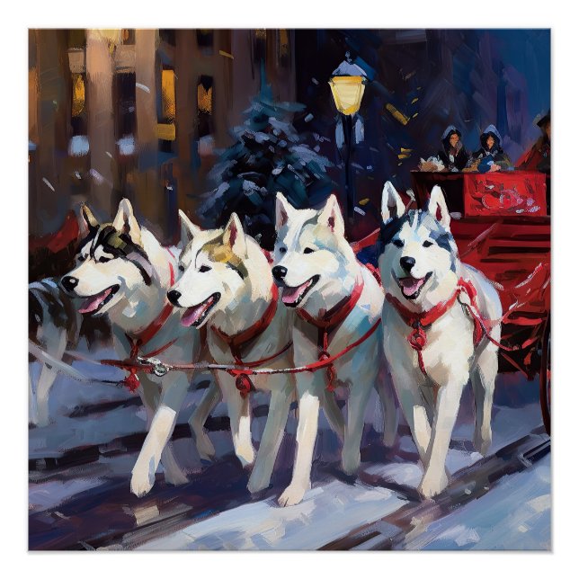 Póster Temporada festiva de los Navidades Husky siberiano (Anverso)
