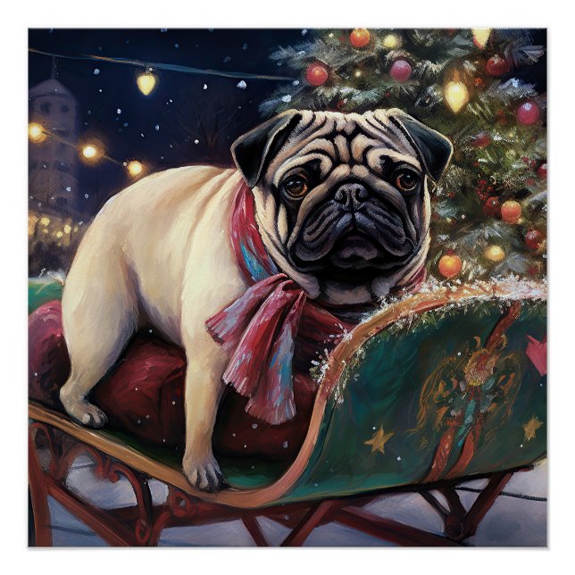 Póster Temporada festiva de los Navidades Pug (Anverso)