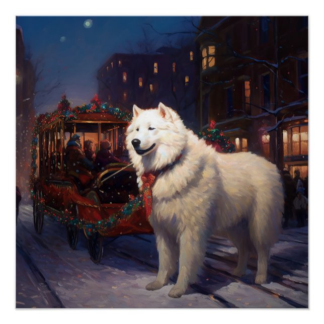 Póster Temporada festiva de los Navidades Samoyed (Anverso)