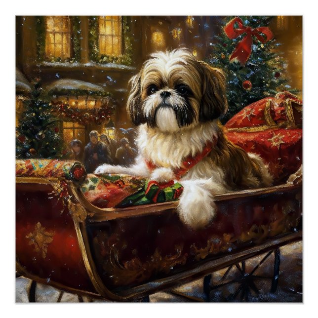 Póster Temporada festiva de los Navidades Shih Tzu (Anverso)