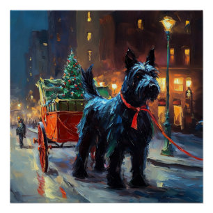 Póster Temporada festiva de Navidad del Terrier Escocés