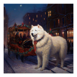 Póster Temporada Festiva de Navidad Samoyedo