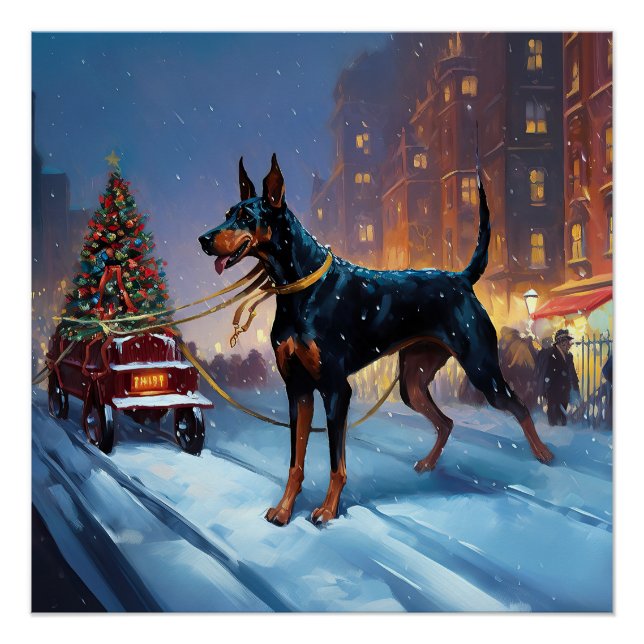 Póster Temporada festiva de Navidades Doberman (Anverso)