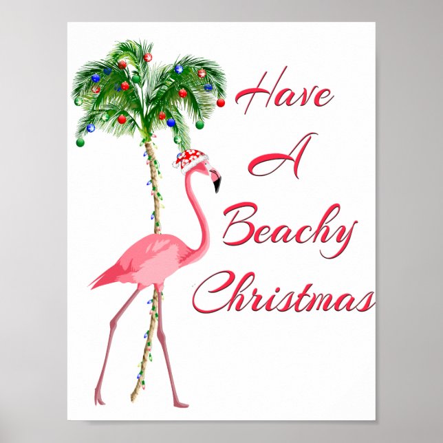 Póster Ten Un Flamingo De Navidades De Playa (Frente)