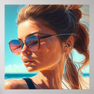 Póster Ten un Gran Verano   Mujer Hermosa en la Playa