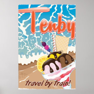 Póster Tenby Pembrokeshire helado cartoon viaje