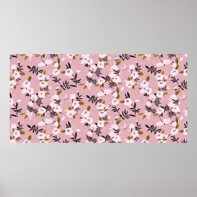 Póster Tender spring cherry blossom on pink  (Frente)