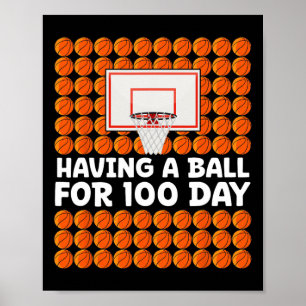 Póster Tener Una Pelota Durante 100 Días De Básquetbol Es