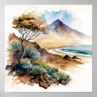 Póster Tenerife Canarias Beach Watercolor