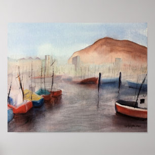 Póster Tenerife, Harbour WATERCOLOR