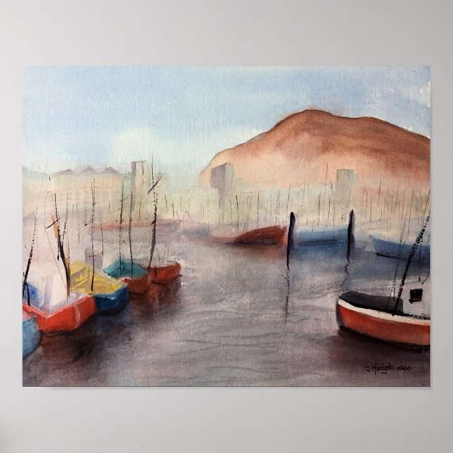 Póster Tenerife, Harbour WATERCOLOR (Frente)