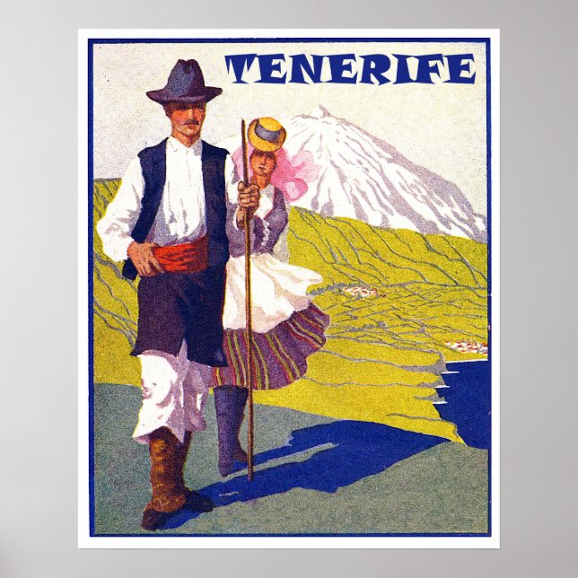 Póster Tenerife, un par de aldeanos, España, vintage (Frente)