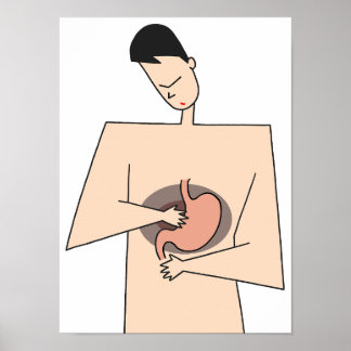 Póster Tenga cuidado con los problemas estomacales.