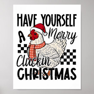 Póster Tenga un feliz y alegre navidad cloqueando pollo C