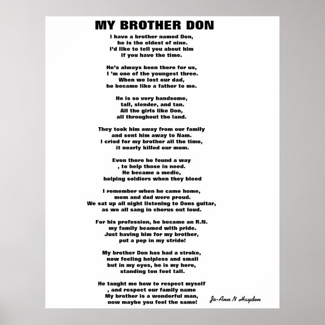 Póster TENGO UN HERMANO NOMBRADO "DON poem" (Frente)