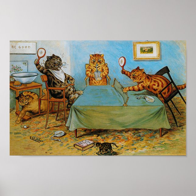 Póster Tenis de mesa de juego para gatos, Louis Wain (Frente)