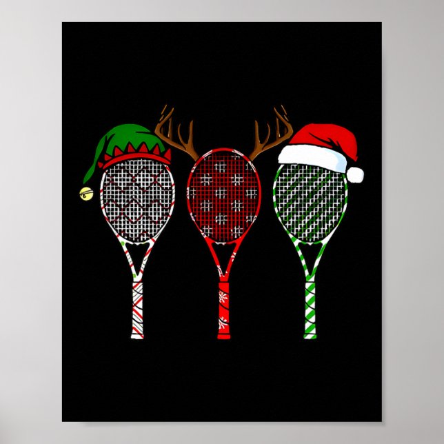 Póster Tenis Feliz Navidad 3 Navidades de raquetas de ten (Frente)