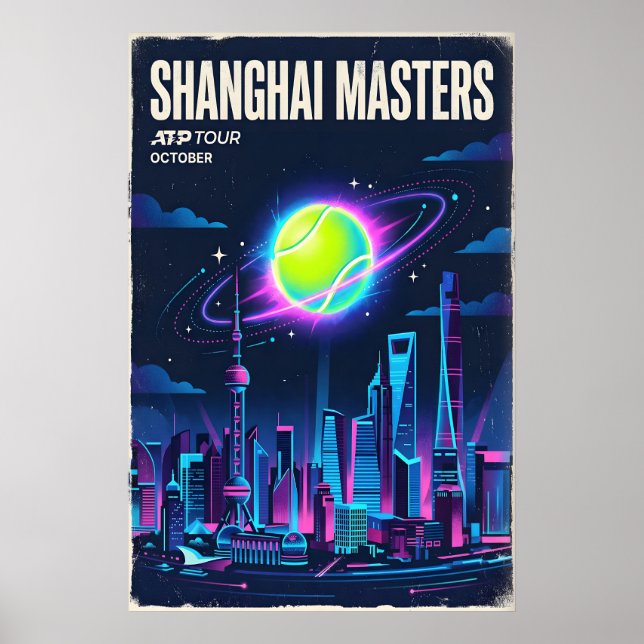 Póster Tenis Galactic Smash Print, Neon Retro Sci-Fi (Frente)