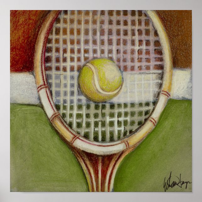 Póster Tenis Racket con bolas en pista (Frente)
