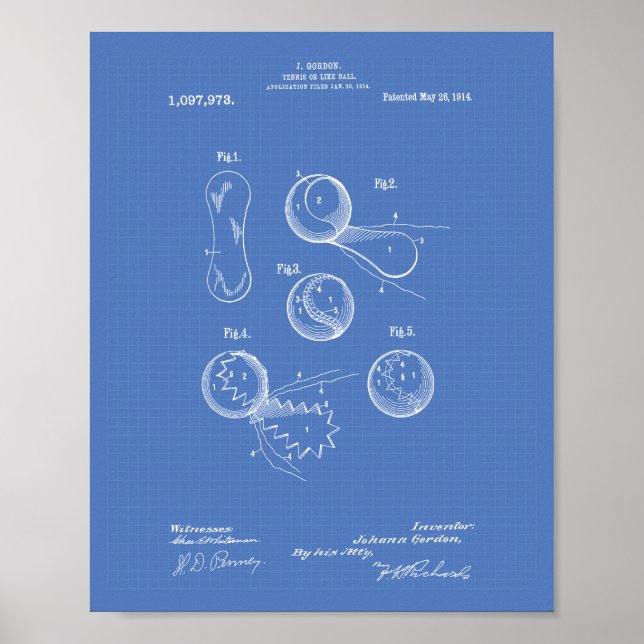 Póster Tennis Ball 1914 Patent Art Blueprint (Frente)