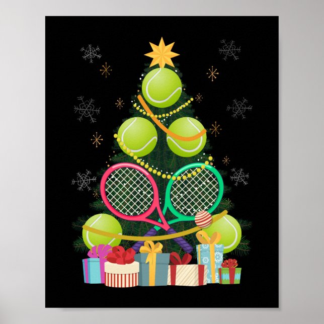 Póster Tennis Christmas Tree Tennis Player Tennis Entrena (Frente)