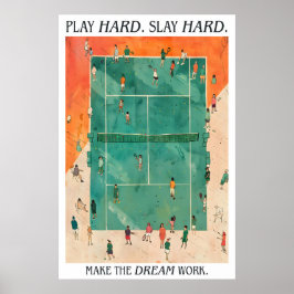 Póster Tennis Court Art Print Play Hard Slay Hard